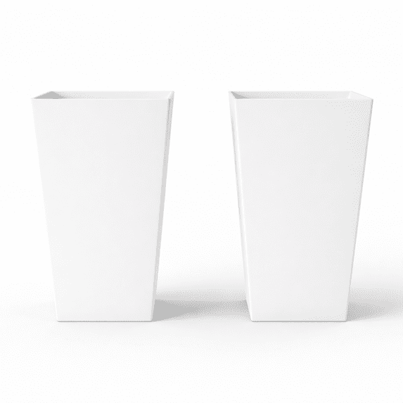 Bloem Finley 20" Tall Tapered Plastic Planter, Indoor/Outdoor, White, Set of 2