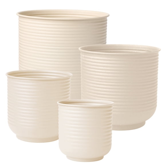 Bloem Grove Indoor Metal Cachepot Set - Includes 6", 8", 10" and 12" Decorative Planters with Powder-Coated Finish, Removable Drain Plugs, Cream