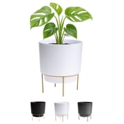 Bloem Hopson 14" Plastic Cachepot with Metal Stand - Decorative Indoor Planter with Gold Metal Stand, White