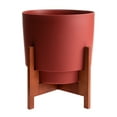 thumbnail image 1 of Bloem Hopson Planter W/ Wood Stand 14 x 17.75 Plastic Round Burnt Red, 1 of 11