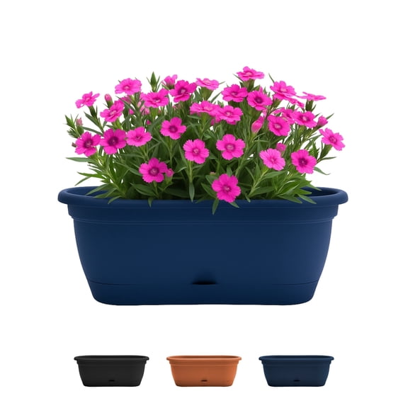 Bloem Lucca 18" Plastic Self-Watering Window Box Planter, Indoor/Outdoor Pot for Window Sill, Ledge, Tabletop, Navy