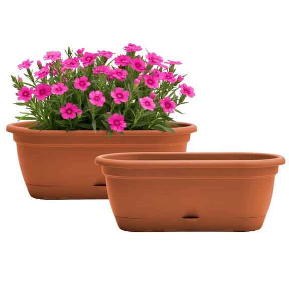 Bloem Lucca 18" Plastic Self-Watering Window Box Planter, Indoor/Outdoor Pot for Window Sill, Ledge & Tabletop, Terra Cotta, 2-Pack