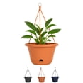 thumbnail image 1 of Bloem Lucca 13" Round Terra Cotta Plastic Resin Self Watering Hanging Basket Garden Planter Pot with Macrame Hanger and Ring, 1 of 5