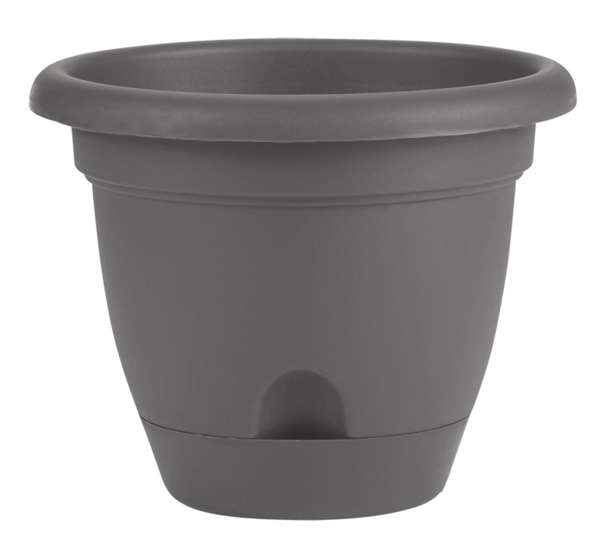 Bloem Lucca Self Watering Planter W/ Saucer 13.25 x 10.75 Plastic Round  Charcoal Gray