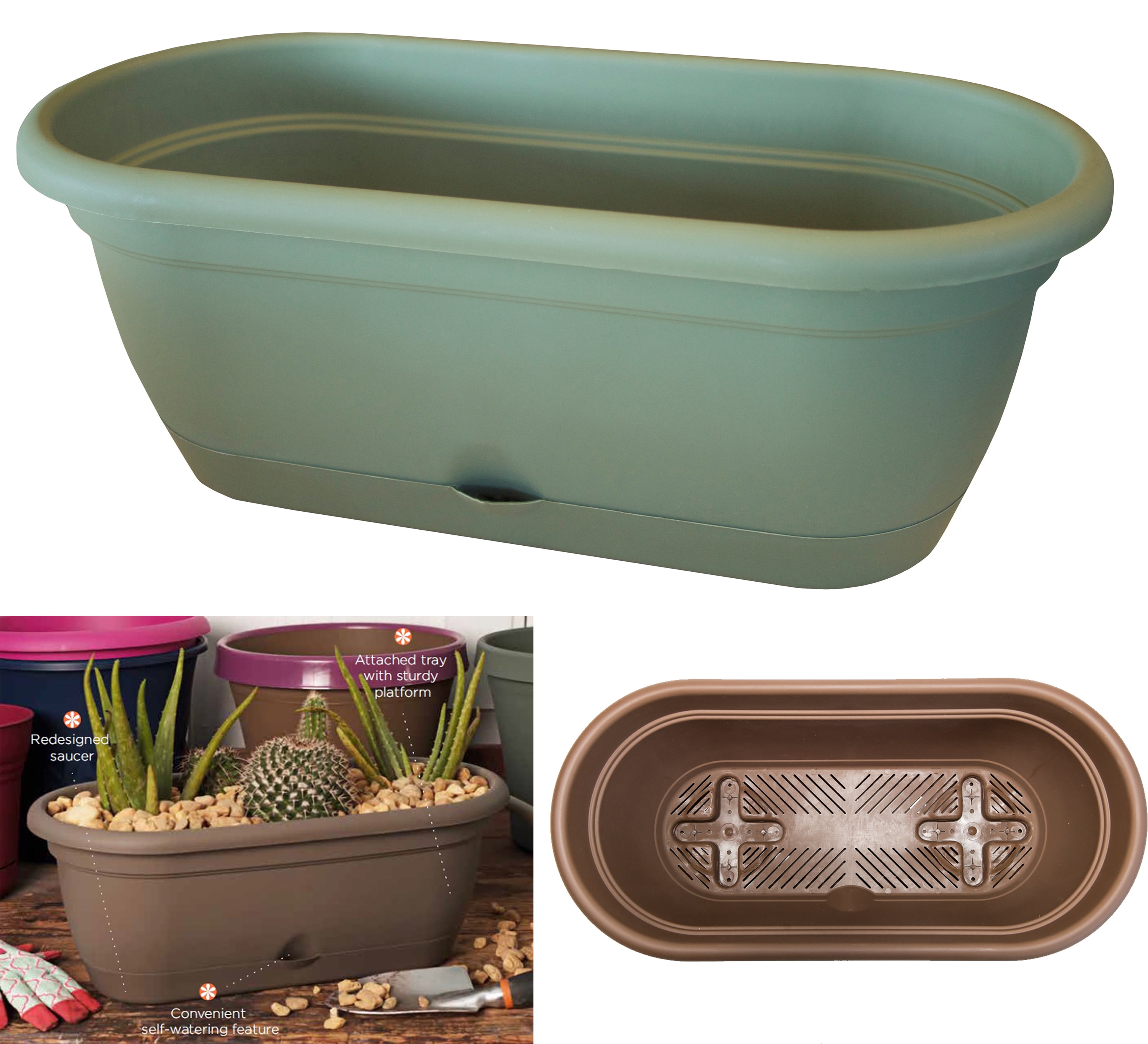 Bloem Lucca Self Watering Window Box Planter W/ Saucer 19 x 7.5 Plastic
