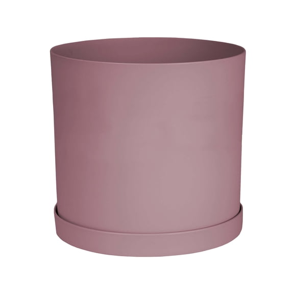 Bloem Mathers 12" Plastic Planter - Modern Indoor Pot with Drainage Holes and Saucer Tray, Dusty Rose