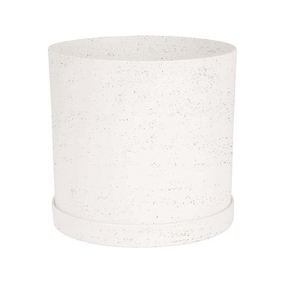 Bloem Mathers 12" Plastic Planter - Modern Indoor Pot with Drainage Holes and Saucer Tray, Vanilla Bean