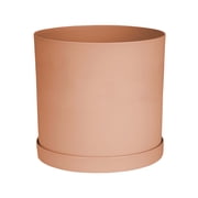 Bloem Mathers 12" Plastic Planter - Modern Indoor Pot with Drainage Holes and Saucer Tray, Muted Terra Cotta