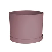 Bloem Mathers 8" Dusty Rose Round Modern Resin Garden Planter Pot with Drainage Holes and Removable Saucer Tray Included