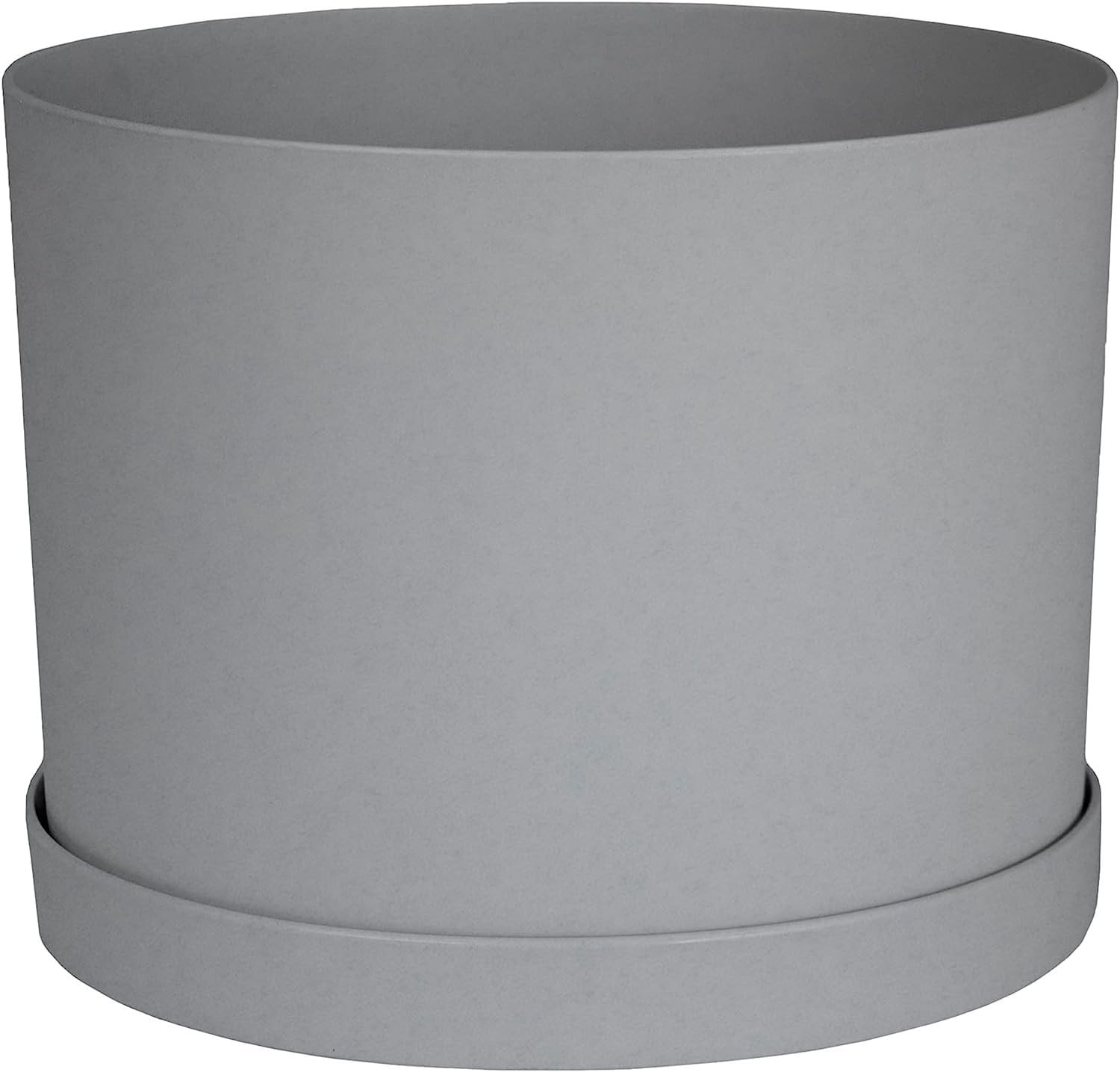 Cement Gray Round Resin Planter with Saucer, 8 Inches