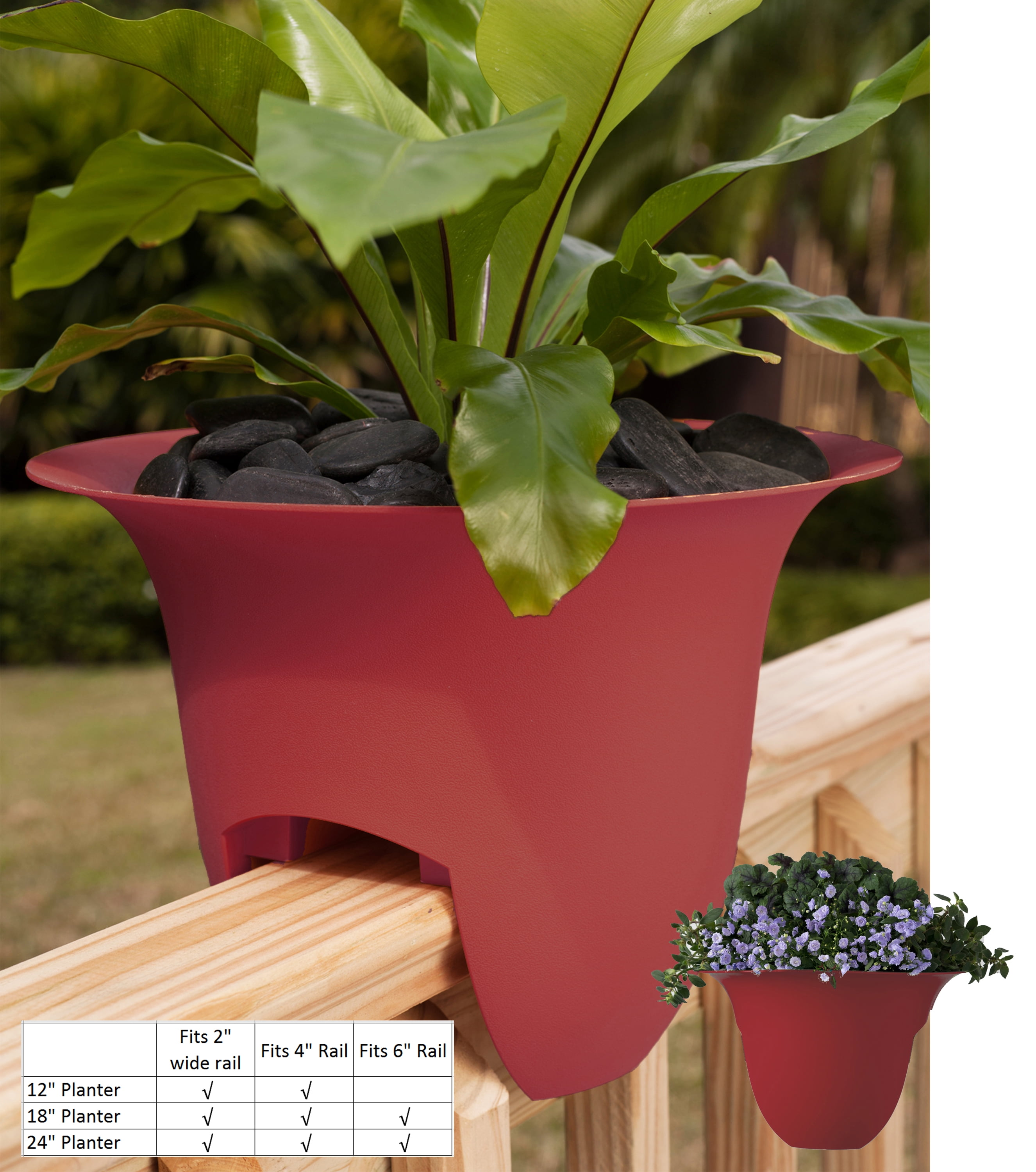 Bloem Modica Deck Rail Planter 18 in. Union Red