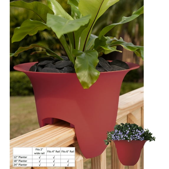 Bloem Modica Deck Rail Planter 18 in. Union Red