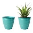 thumbnail image 1 of Bloem Nova 10" Indoor Metal Cachepot - Decorative Planter with Powder-Coated Finish, Sealed Base, Bermuda Teal, 2-Pack, 1 of 6