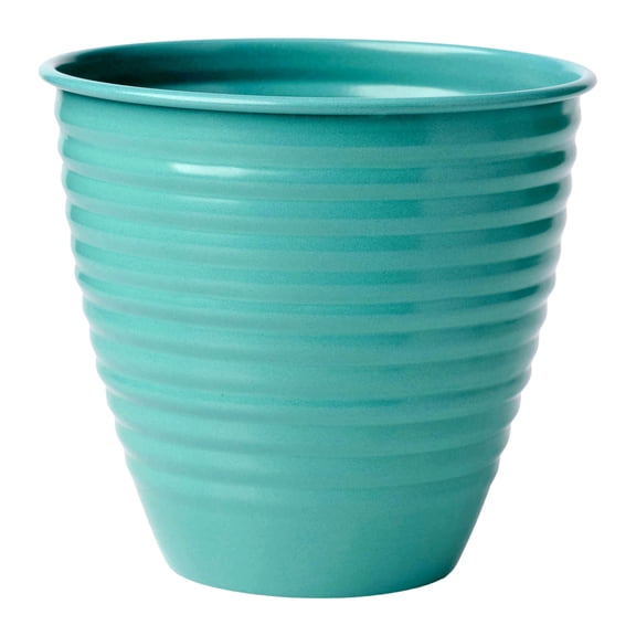 Bloem Nova 6" Indoor Metal Cachepot - Decorative Planter with Powder-Coated Finish, Sealed Base, Bermuda Teal