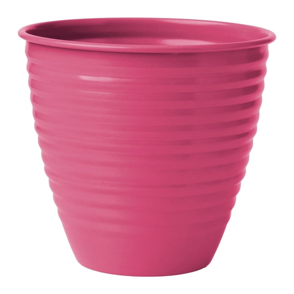 Bloem Nova 6" Indoor Metal Cachepot - Decorative Planter with Powder-Coated Finish, Sealed Base, Fuchsia