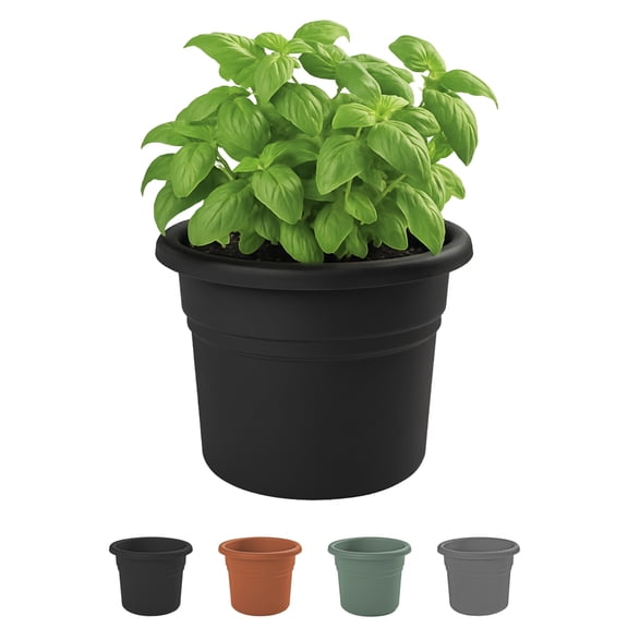 Bloem Posy 16" Round Plastic Planter, UV-Resistant Indoor/Outdoor Pot, Black