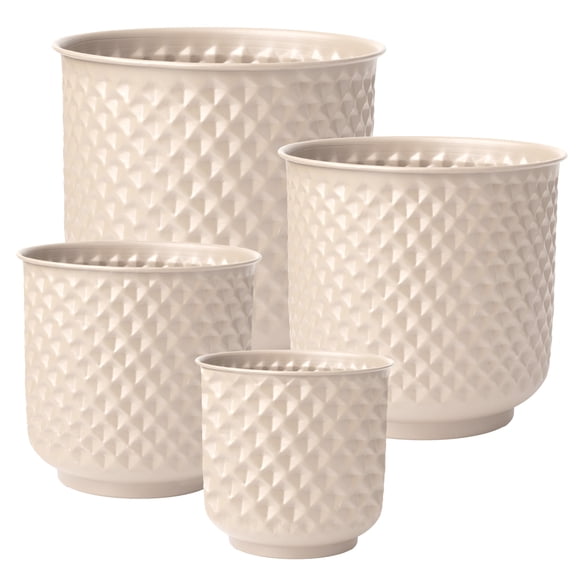 Bloem Prism Indoor Metal Cachepot Set - Includes 6", 8", 10" and 12" Decorative Planters with Powder-Coated Finish, Removable Drain Plugs, Cream