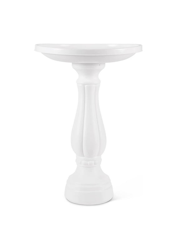 Bloem Promo Birdbath With Pedastal:  White - 17" Basin With 2" Depth, 25" Fillable Pedastal, Smooth Gloss, Durable & Weather Resistant Resin, For Indoor &Outdoor Use, Gardening