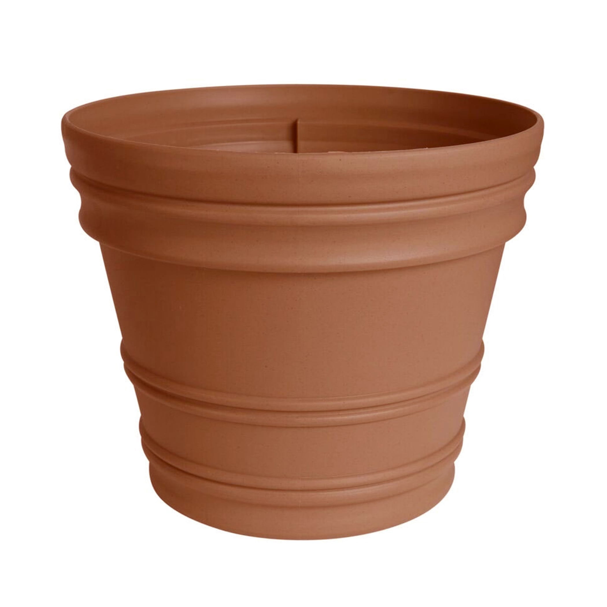 Bloem Rolled Rim 16" Round Plastic Planter - Lightweight, Heavy Duty Indoor/Outdoor Pot, Terra Cotta