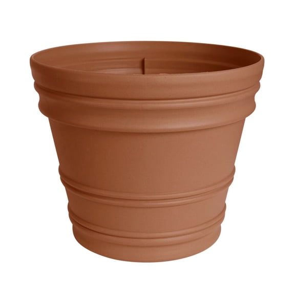 Bloem Rolled Rim 16" Round Resin Planter Pot - Indoor and Outdoor Gardening Planter with Optional Knock-Out Drainage, Terra Cotta