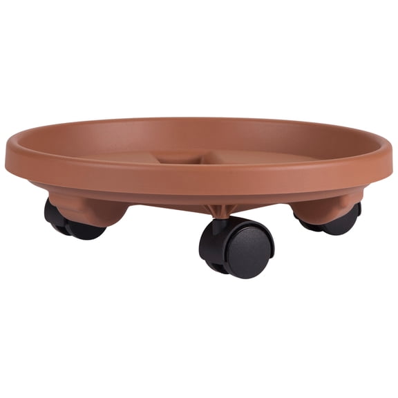Bloem 14" Terra Cotta Round Planter Pot Caddy with Wheels, 100lb Capacity