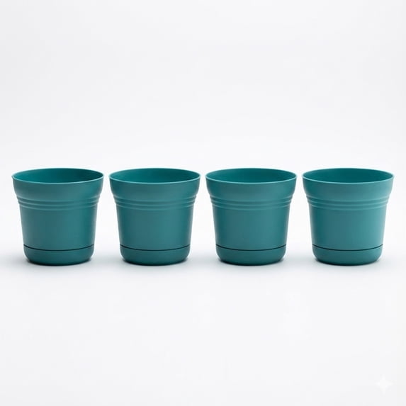 Bloem Saturn 5" Round Plastic Planter - Indoor/Outdoor, Snap-in Saucer & Drainage Holes, Bermuda Teal, 4-Pack