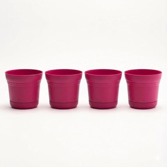 Bloem Saturn 5" Round Plastic Planter - Indoor/Outdoor, Snap-in Saucer & Drainage Holes, Fuchsia, 4-Pack