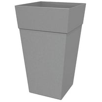 Bloem Finley 25" Tall Square Cement Plastic Resin Planter with Drainage Holes for Indoor or Outdoor Gardening