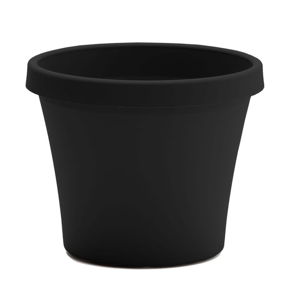 Bloem Terra 12" Round Plastic Planter with Drainage Holes - Indoor/Outdoor, 3.5 Gallon Capacity, Lightweight Garden Pot, Black