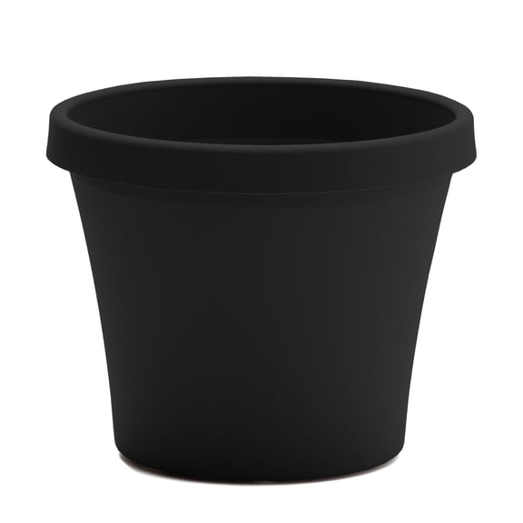 Bloem Terra 12" Round Plastic Planter with Drainage Holes - Indoor/Outdoor, 3.5 Gallon Capacity, Lightweight Garden Pot, Black