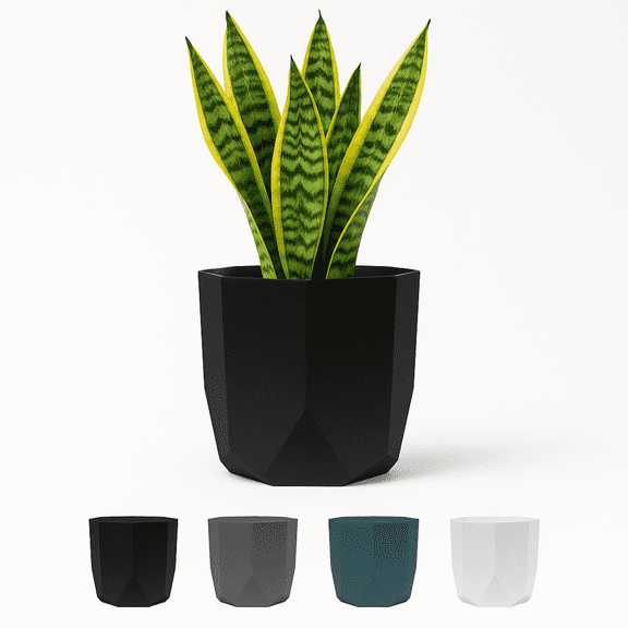 Bloem Tuxton 8" Modern Plastic Planter - Geometric Indoor/Outdoor 1.7 Gal Capacity Pot, Black