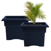 Bloem Veranda 14" Plastic Square Planter Box - UV-Resistant, Indoor/Outdoor, Navy, 2-Pack