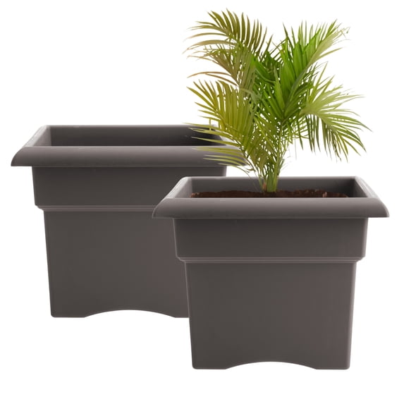 Bloem Veranda 18" Plastic Square Planter Box - UV-Resistant, Indoor/Outdoor, Peppercorn, 2-Pack