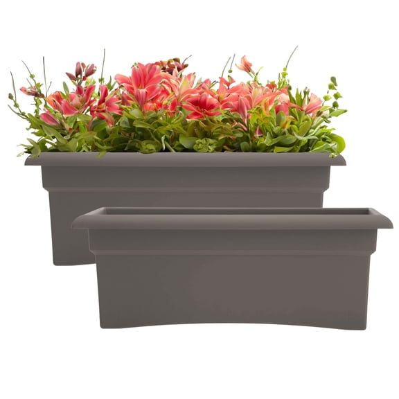 Bloem Veranda 26" Plastic Rectangular Deck Box Planter - UV-Resistant, Indoor/Outdoor, Peppercorn, 2-Pack