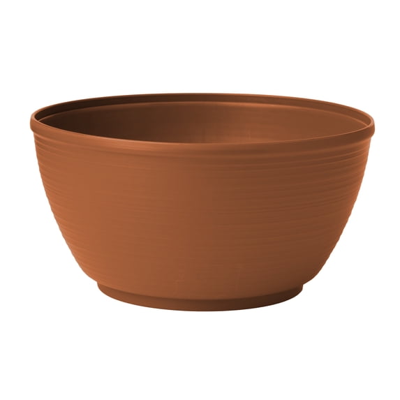 Bloem Willow 12" Plastic Planter Bowl, Shallow Round Pot for Cacti, Succulents, Herbs, and Moss, Terra Cotta