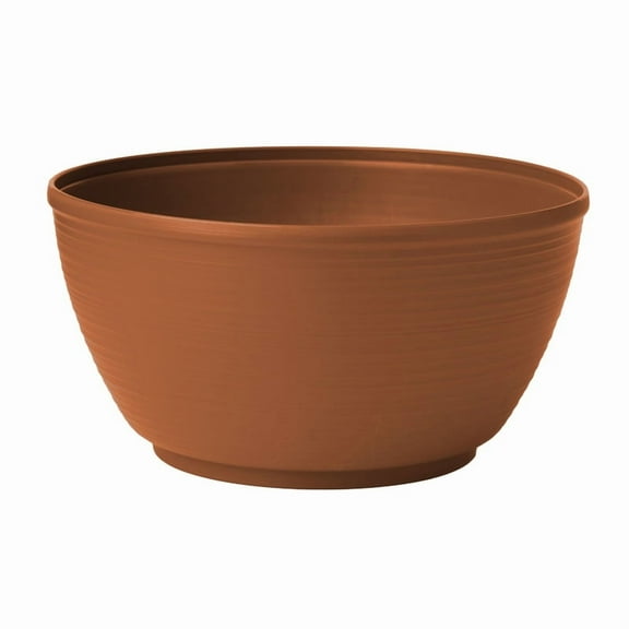 Bloem Willow 12" Resin Planter Bowl with Optional Knock-Out Drainage Holes for Indoor and Outdoor Gardening, Terra Cotta