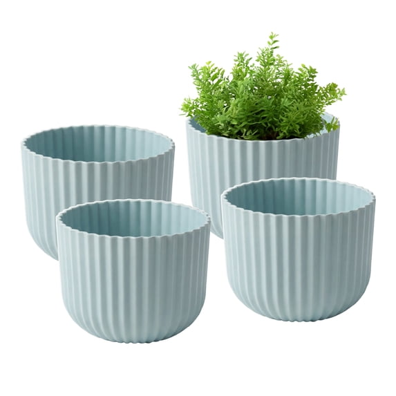 Bloem Wren 6" Plastic Fluted Round Planter, Misty Blue, 4-Pack