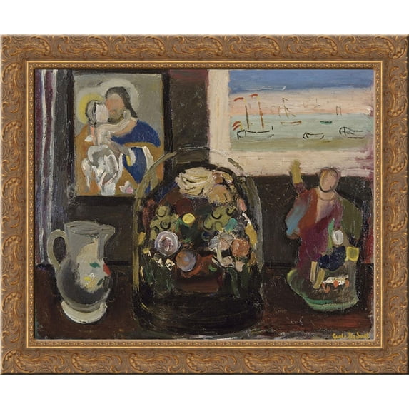 Bloemen Onder Glazen Stolp 24x20 Gold Ornate Wood Framed Canvas Art by Gustave de Smet