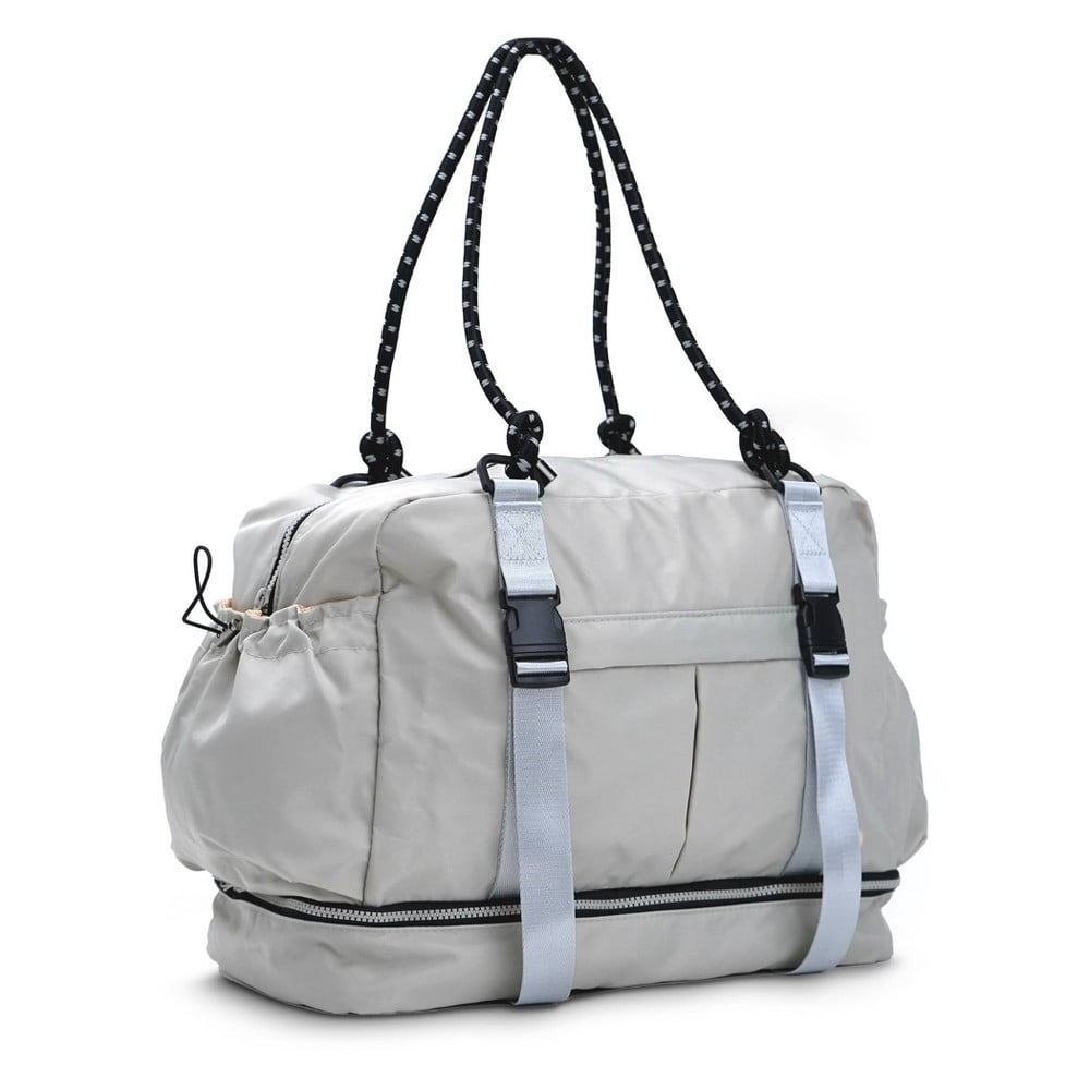 Blogilates Ultimate Gym Equipment Bag with Yoga Mat Holder, Shoe Compartment, and Multiple Pockets Grey