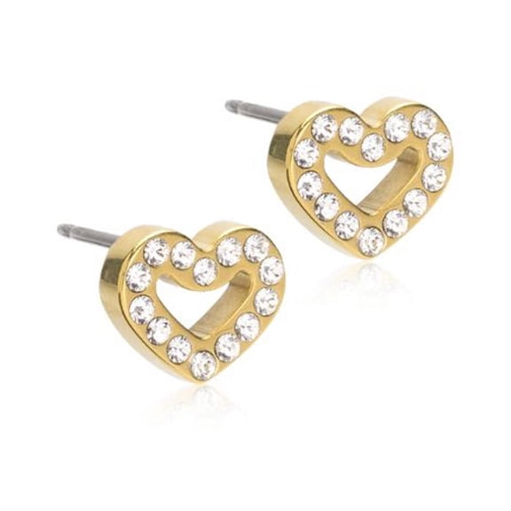 Blomdahl | Hypoallergenic | Golden Titanium 8mm Brilliance Heart Hollow Stud Earrings | Best Choice For Sensitive Ears