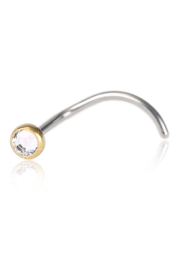 | Hypoallergenic | Golden Titanium Bezel Crystal Nose Jewelry | Best Choice For Sensitive Skin