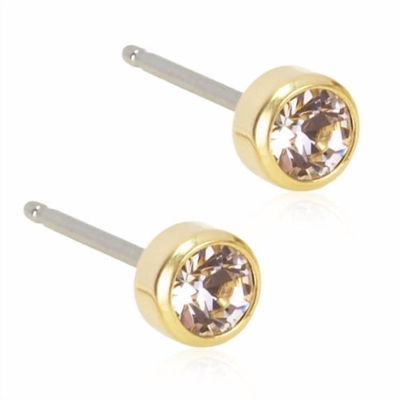 Blomdahl | Hypoallergenic | Golden Titanium Bezel Crystal Stud Earrings | Best Choice For Sensitive Ears