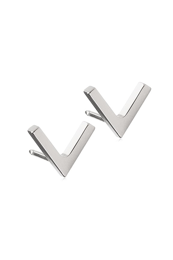 | Hypoallergenic | Natural Titanium 8mm Plain V Stud Earrings | Best Choice For Sensitive Ears