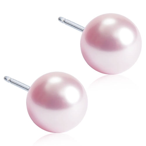Blomdahl | Hypoallergenic | Natural Titanium Light Rose Pearl Stud Earrings | Best Choice For Sensitive Ears