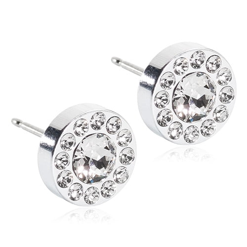 Blomdahl | Hypoallergenic | Silver Titanium 8mm Brilliance Halo Crystal Stud Earrings | Best Choice For Sensitive Ears