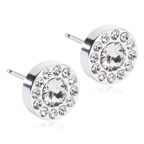 Blomdahl | Hypoallergenic | Silver Titanium 8mm Brilliance Halo Crystal Stud Earrings | Best Choice For Sensitive Ears