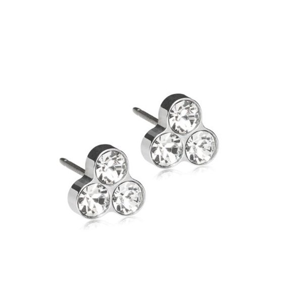 Blomdahl | Hypoallergenic | Silver Titanium 8mm Clover Crystal Stud Earrings | Best Choice For Sensitive Ears