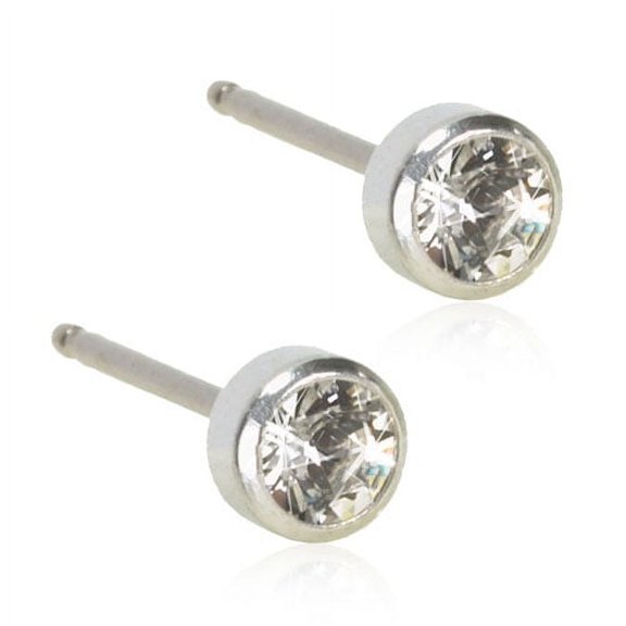 Blomdahl | Hypoallergenic | Silver Titanium Bezel Crystal Stud Earrings | Best Choice For Sensitive Ears