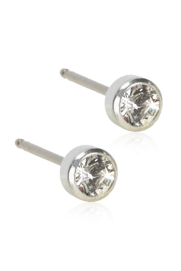 | Hypoallergenic | Silver Titanium Bezel Crystal Stud Earrings | Best Choice For Sensitive Ears