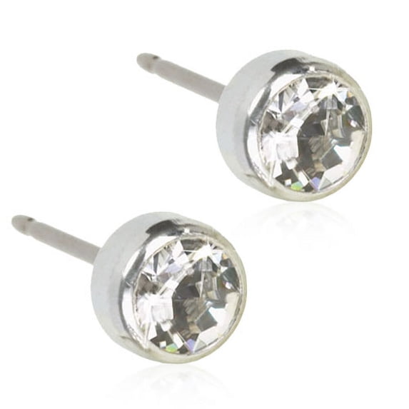 Blomdahl | Hypoallergenic | Silver Titanium Bezel Crystal Stud Earrings | Best Choice For Sensitive Ears